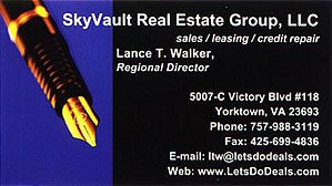 Lance T. Walker, Regional Director - SkyVault Real Estate Group, LLC.  Sales, leasing, credit repair. 