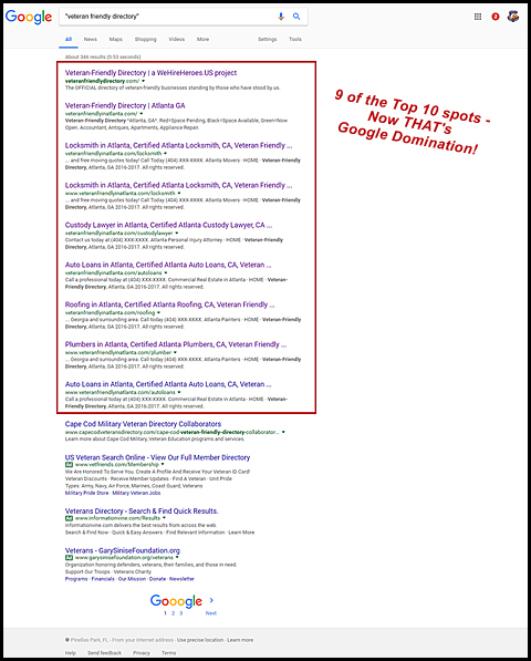 Google search screenshot showing Google Domination results
